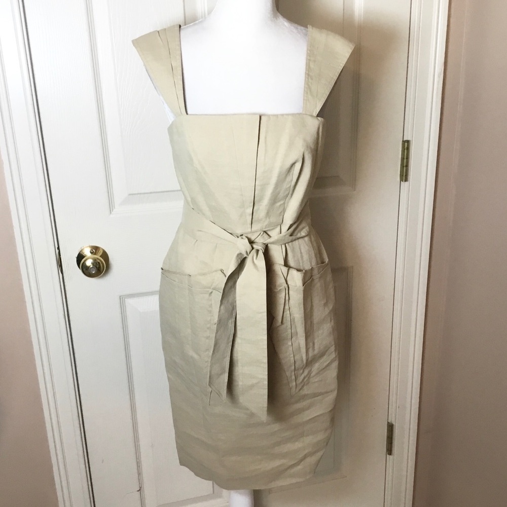 Elie Tahari NWT Raven British Khaki Linen Sleeveless Dress - Size 4